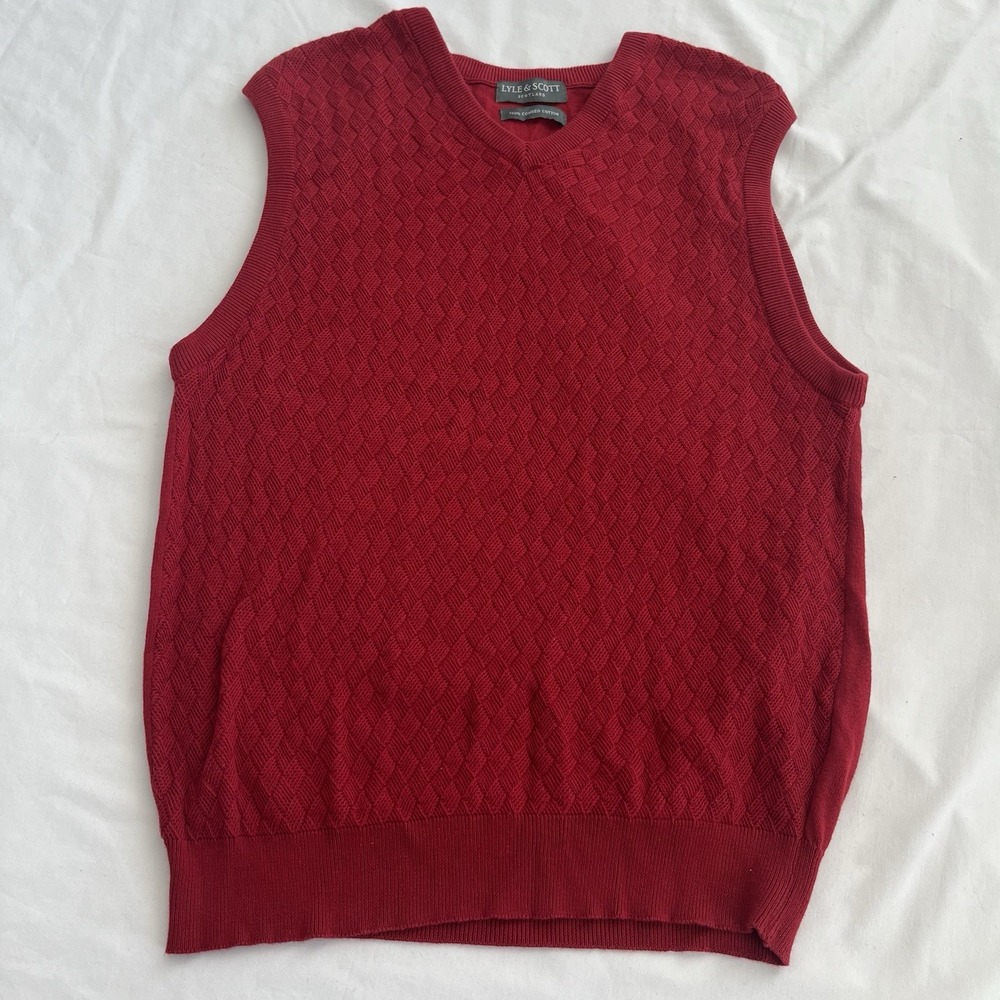 Lyle & Scott Sweater Vest Size Small Red 3D Knit Grandpacore Preppy VTG